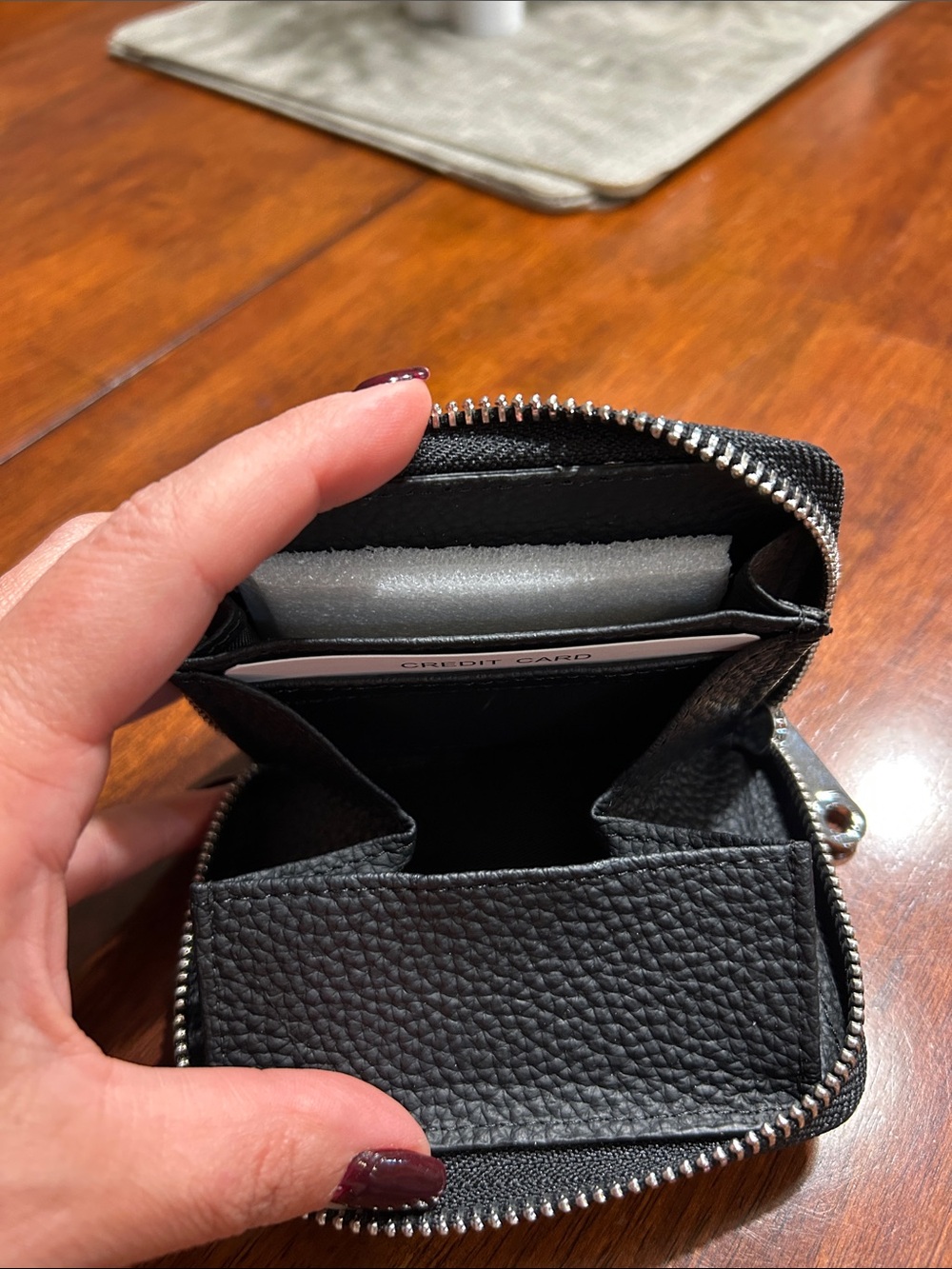 Black Pebbled Leather Zip Coin Wallet